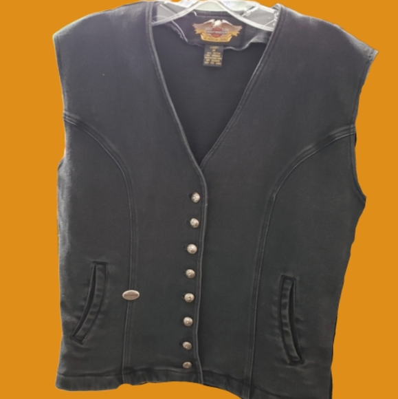 Harley Davidson black Jean vest size medium - Picture 3 of 7